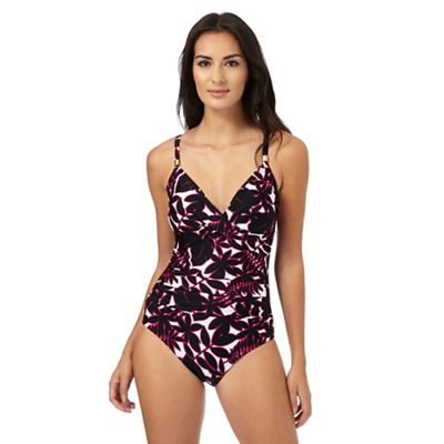 Beach Collection Multi-coloured leaf print tummy control swimsuit